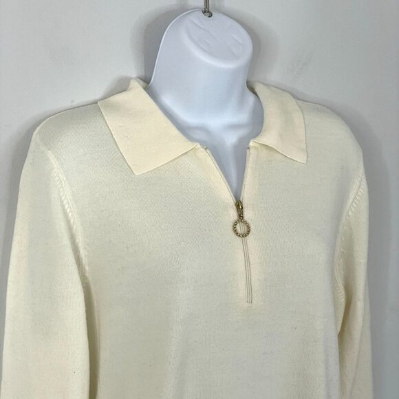 Vintage Luxe 360 Womens Quarter Zip Sweater SOFT XL Ivory Long Sleeve Pullover - Picture 2 of 10